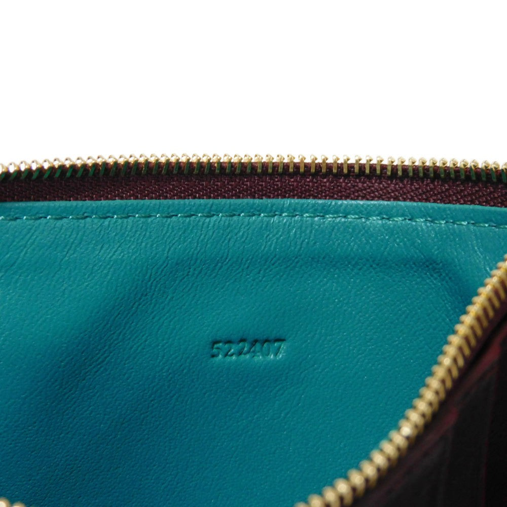 LOEWE Coin case CEM1Z40X02 shiny napa calf Burgundy Current L-shaped zipper Bicolor Emerald Unused logo Knot Coin Card Holder unisex(Unisex) Used Authentic