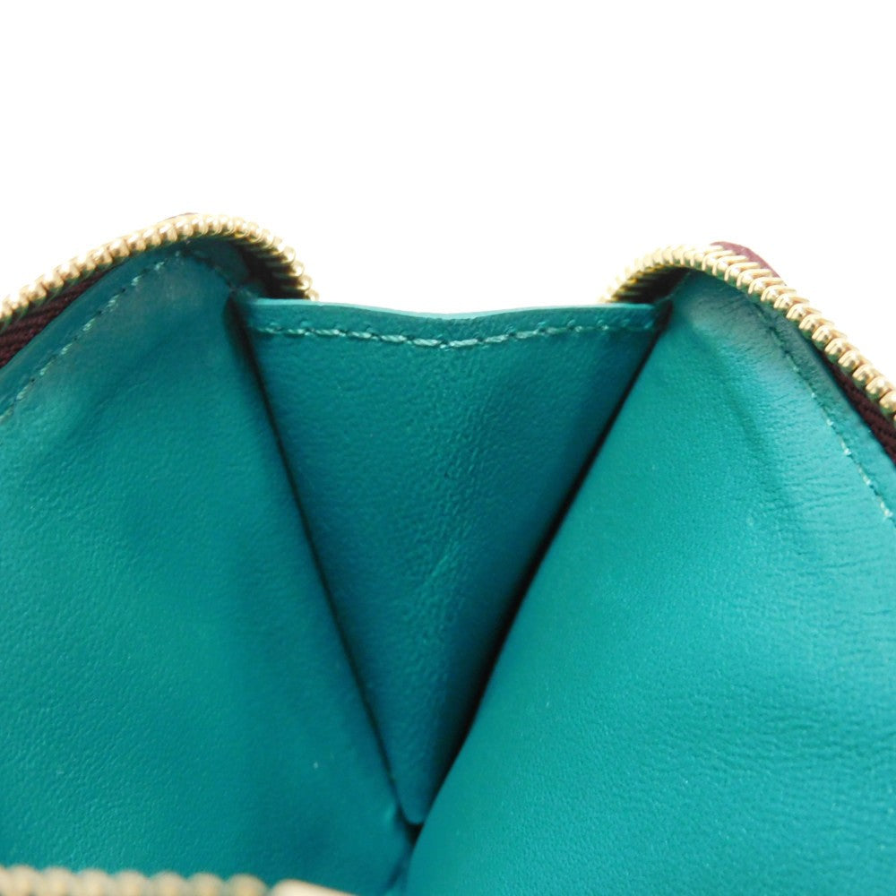 LOEWE Coin case CEM1Z40X02 shiny napa calf Burgundy Current L-shaped zipper Bicolor Emerald Unused logo Knot Coin Card Holder unisex(Unisex) Used Authentic
