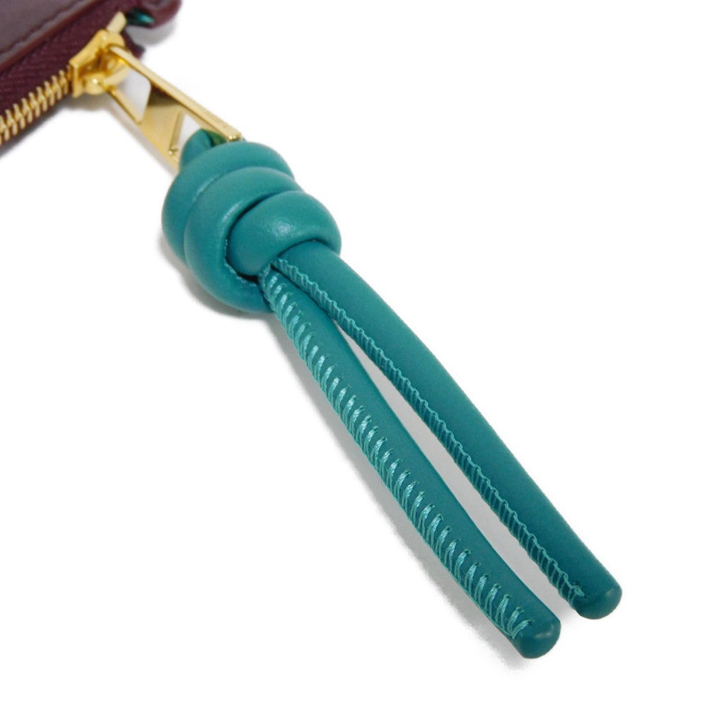 LOEWE Coin case CEM1Z40X02 shiny napa calf Burgundy Current L-shaped zipper Bicolor Emerald Unused logo Knot Coin Card Holder unisex(Unisex) Used Authentic