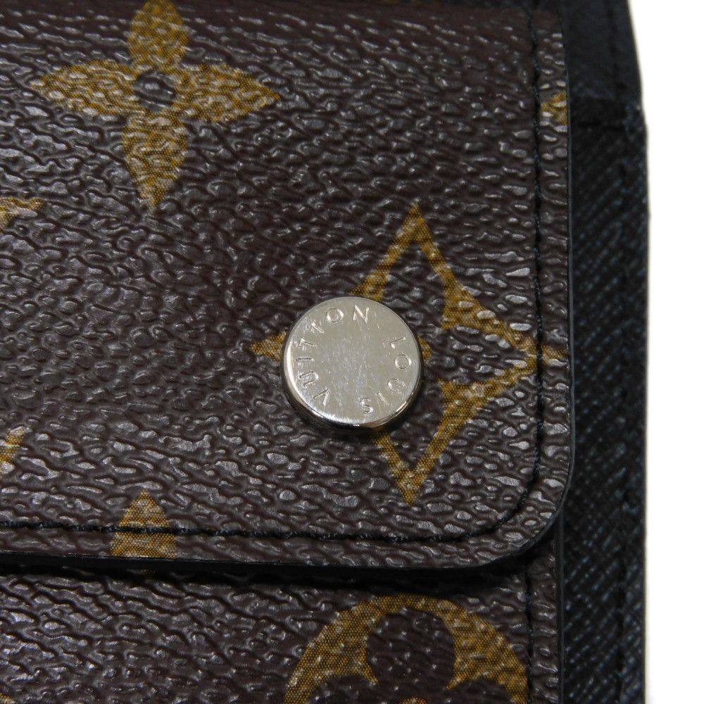 LOUIS VUITTON Tri-fold wallet M60167 Monogram Macassar canvas and grained leather Noir Monogram Macasa Portefeuille compact