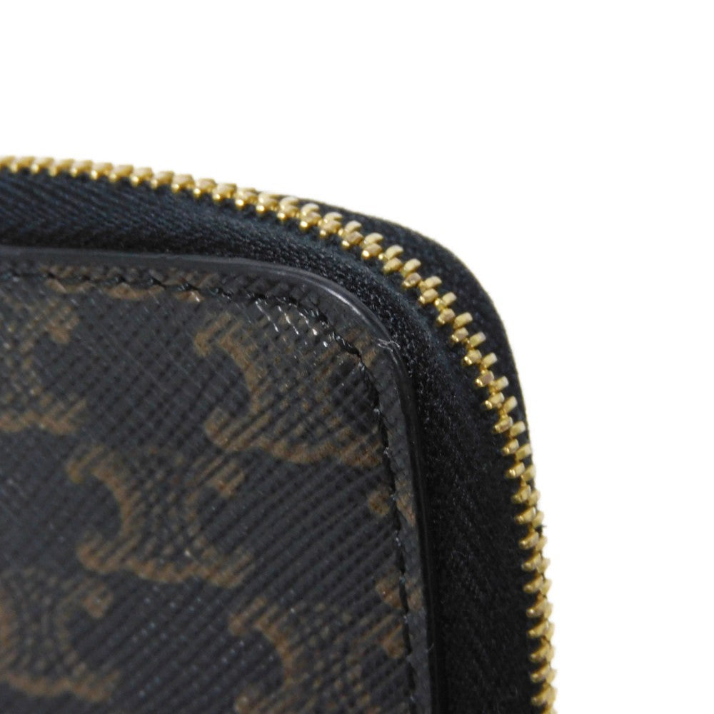 CELINE Coin case 10D882CCP.04LU Triomphe canvas (coating processing) black Foil stamping old style khaki L-shaped zipper wallet New logo Triomphe coin purse unisex(Unisex) Used Authentic