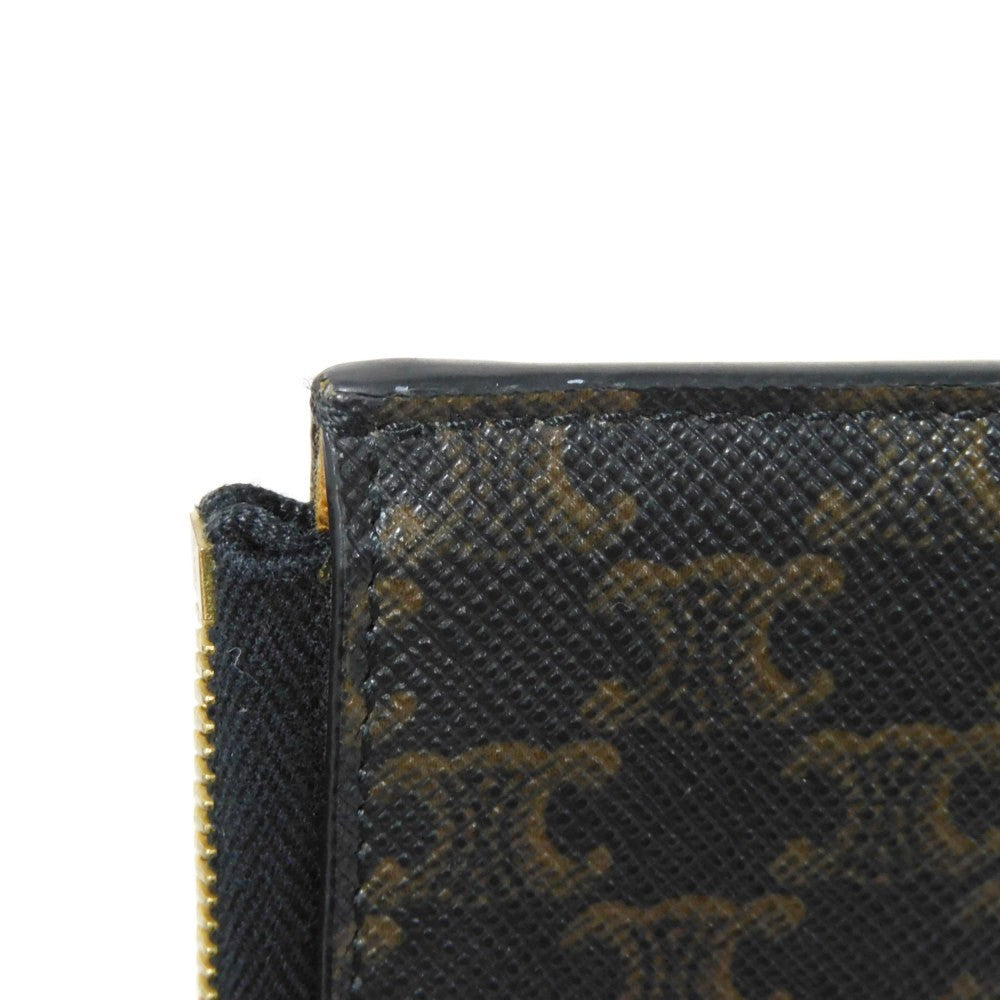 CELINE Coin case 10D882CCP.04LU Triomphe canvas (coating processing) black Foil stamping old style khaki L-shaped zipper wallet New logo Triomphe coin purse unisex(Unisex) Used Authentic