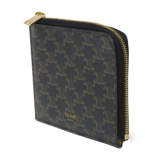 CELINE Coin case 10D882CCP.04LU Triomphe canvas (coating processing) black Foil stamping old style khaki L-shaped zipper wallet New logo Triomphe coin purse unisex(Unisex) Used Authentic