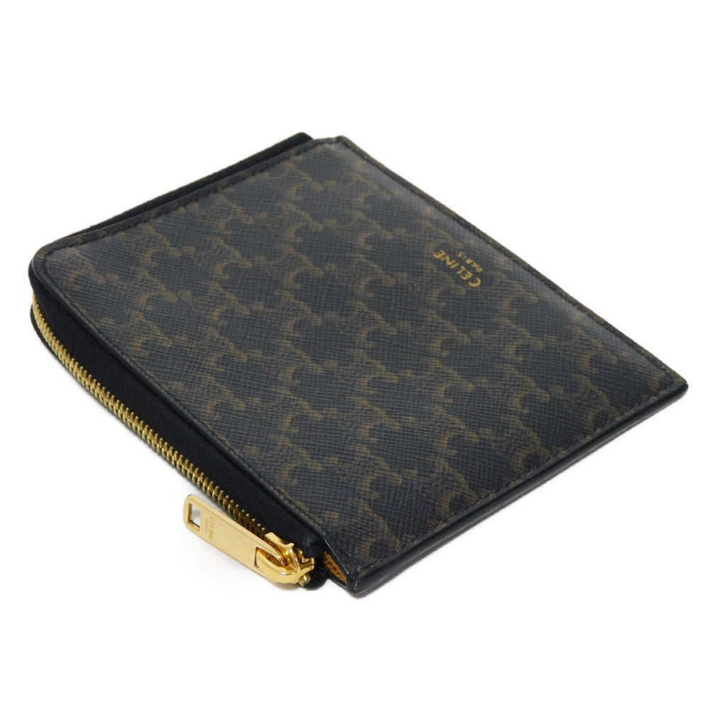 CELINE Coin case 10D882CCP.04LU Triomphe canvas (coating processing) black Foil stamping old style khaki L-shaped zipper wallet New logo Triomphe coin purse unisex(Unisex) Used Authentic