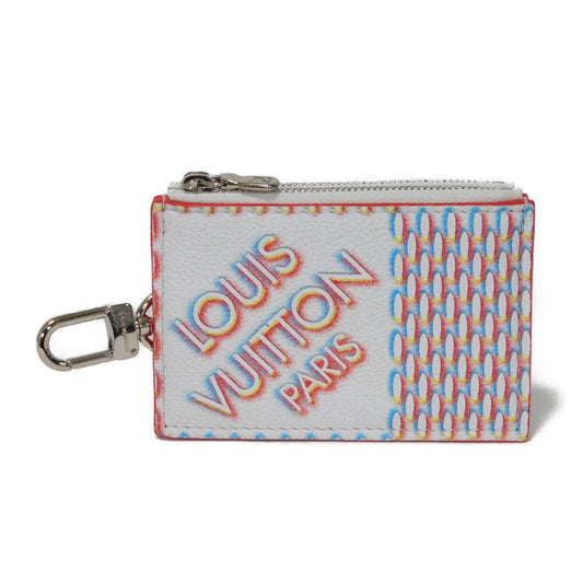LOUIS VUITTON Coin case M81430 Grained calf leather (damier giant print) Blanc Spray Key Hook RFID Damier 3D Giant Double Zipped Card Holder mens Used Authentic