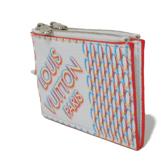 LOUIS VUITTON Coin case M81430 Grained calf leather (damier giant print) Blanc Spray Key Hook RFID Damier 3D Giant Double Zipped Card Holder mens Used Authentic
