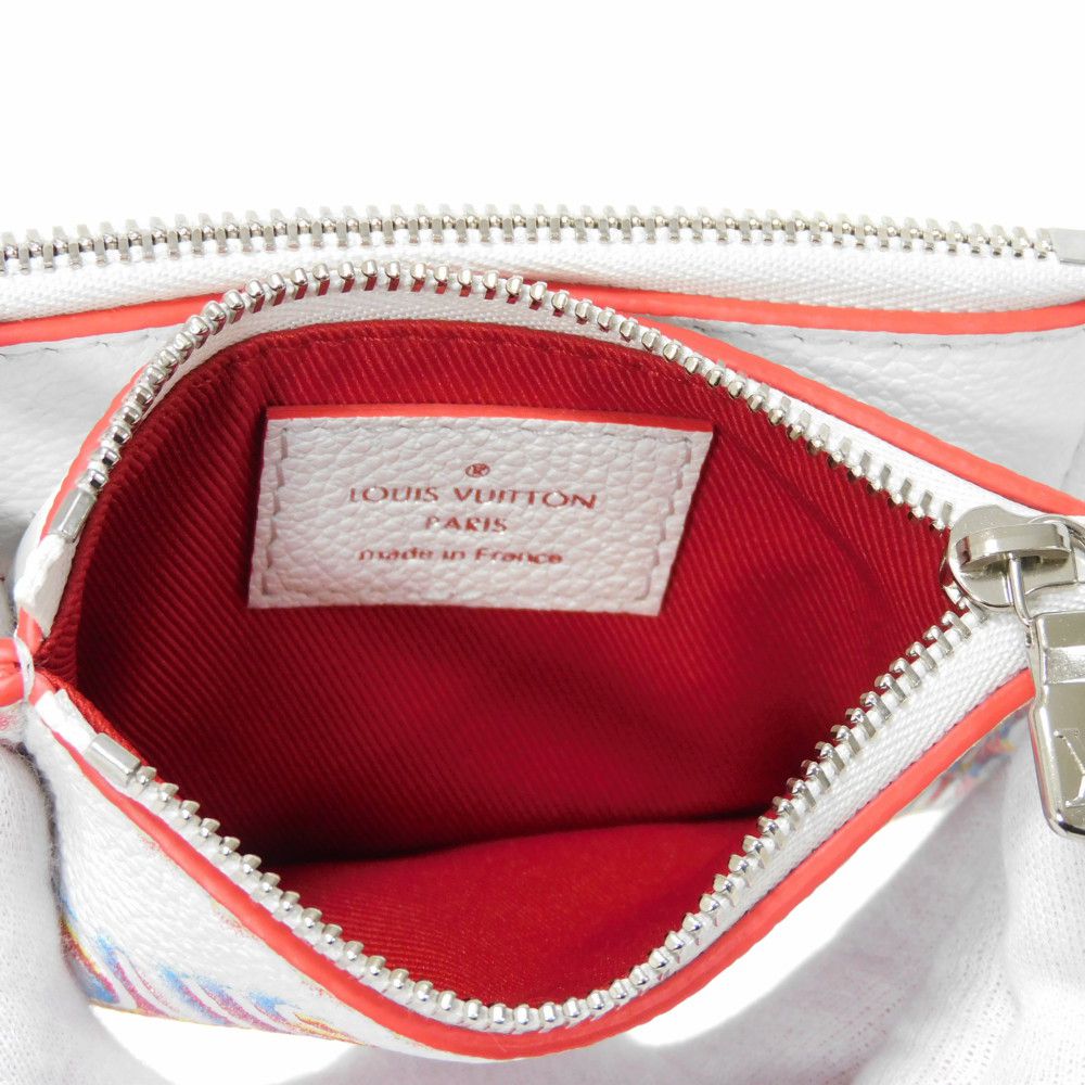 LOUIS VUITTON Coin case M81430 Grained calf leather (damier giant print) Blanc Spray Key Hook RFID Damier 3D Giant Double Zipped Card Holder mens Used Authentic