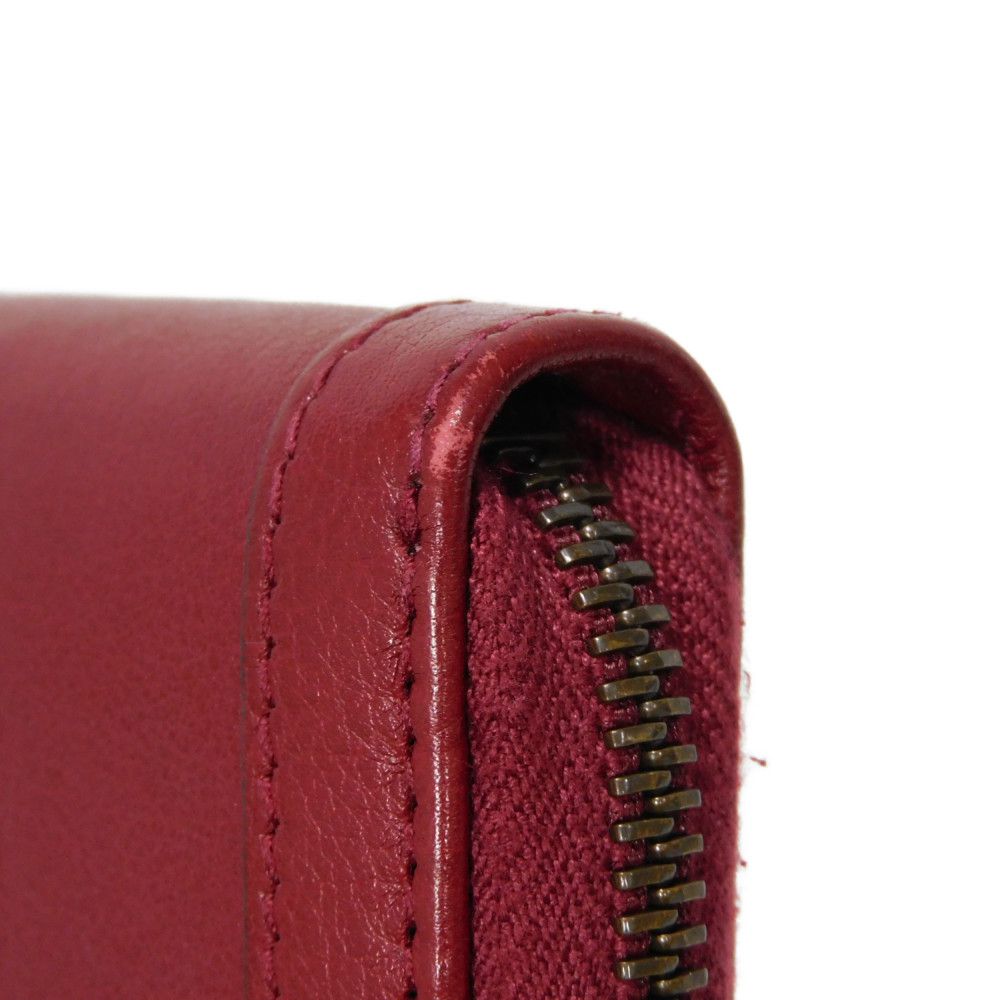 GUCCI Long Wallet Purse 658634 17Q0T 6207 Smooth Calfskin Leather Rosso Ancora Bamboo Smooth Calfskin GG Marmont Diana zip around wallet unisex(Unisex) Used Authentic