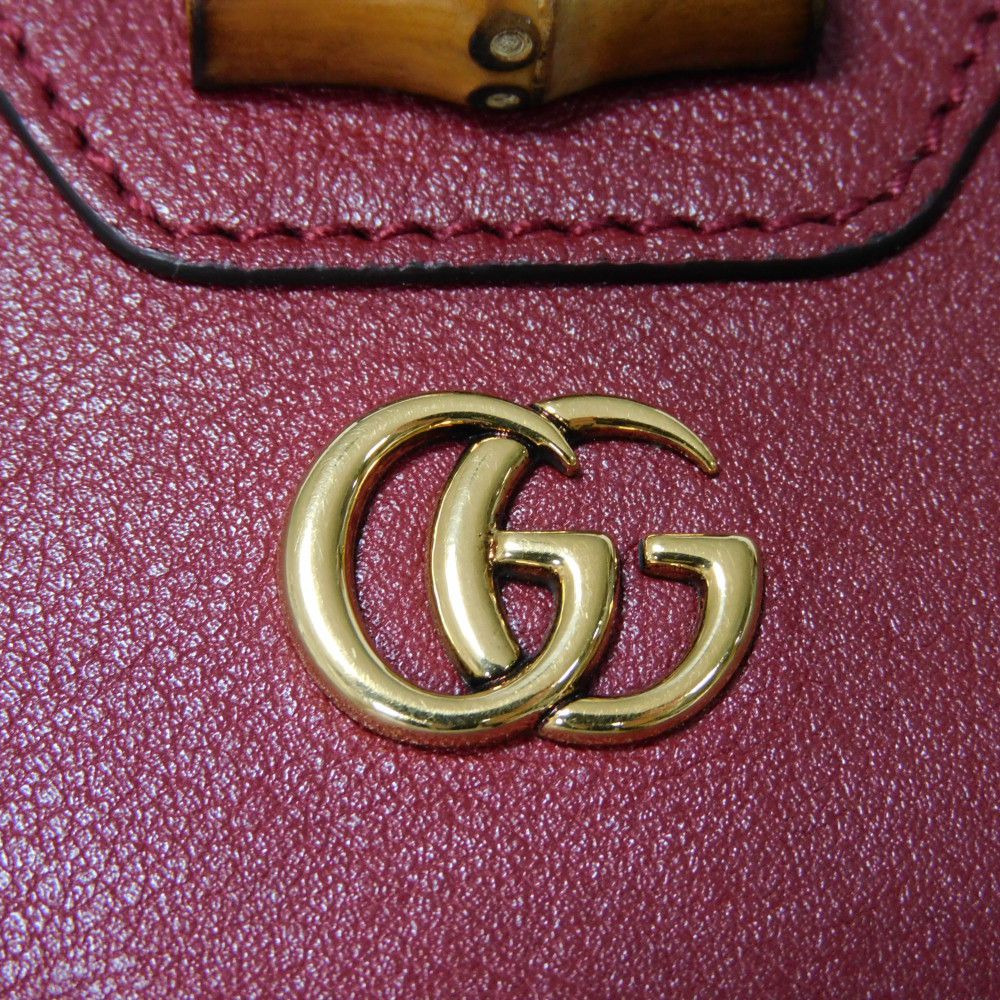 GUCCI Long Wallet Purse 658634 17Q0T 6207 Smooth Calfskin Leather Rosso Ancora Bamboo Smooth Calfskin GG Marmont Diana zip around wallet unisex(Unisex) Used Authentic
