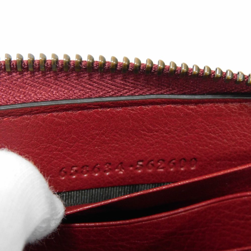 GUCCI Long Wallet Purse 658634 17Q0T 6207 Smooth Calfskin Leather Rosso Ancora Bamboo Smooth Calfskin GG Marmont Diana zip around wallet unisex(Unisex) Used Authentic