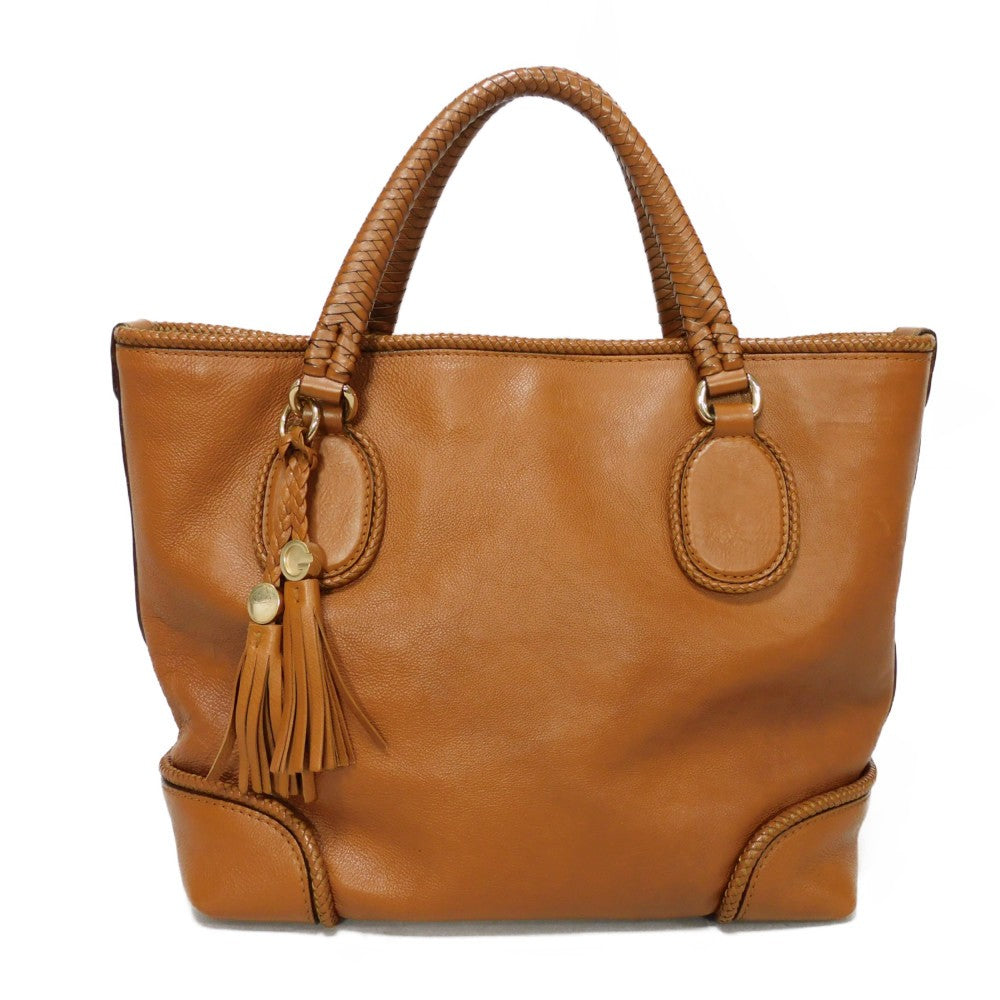 GUCCI Tote Bag 257023 Calf leather Brown G logo tassel charm Marrakech Tote