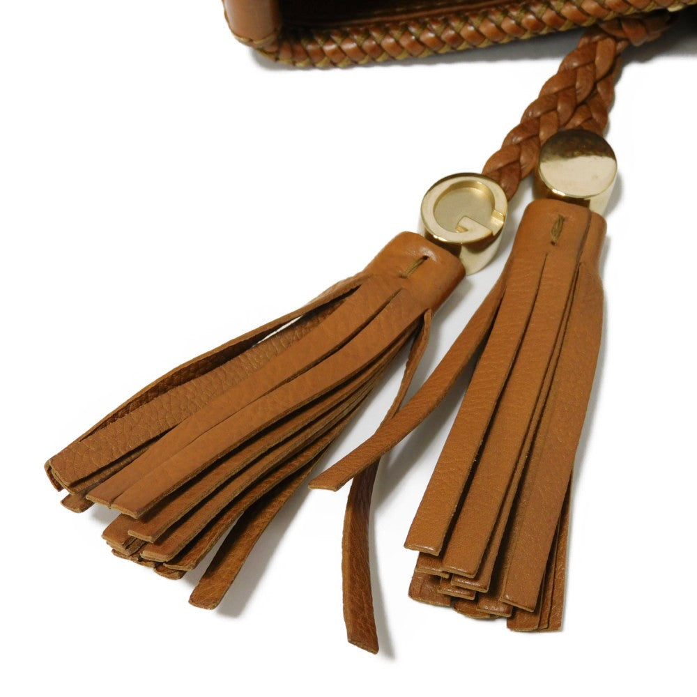 GUCCI Tote Bag 257023 Calf leather Brown G logo tassel charm Marrakech Tote