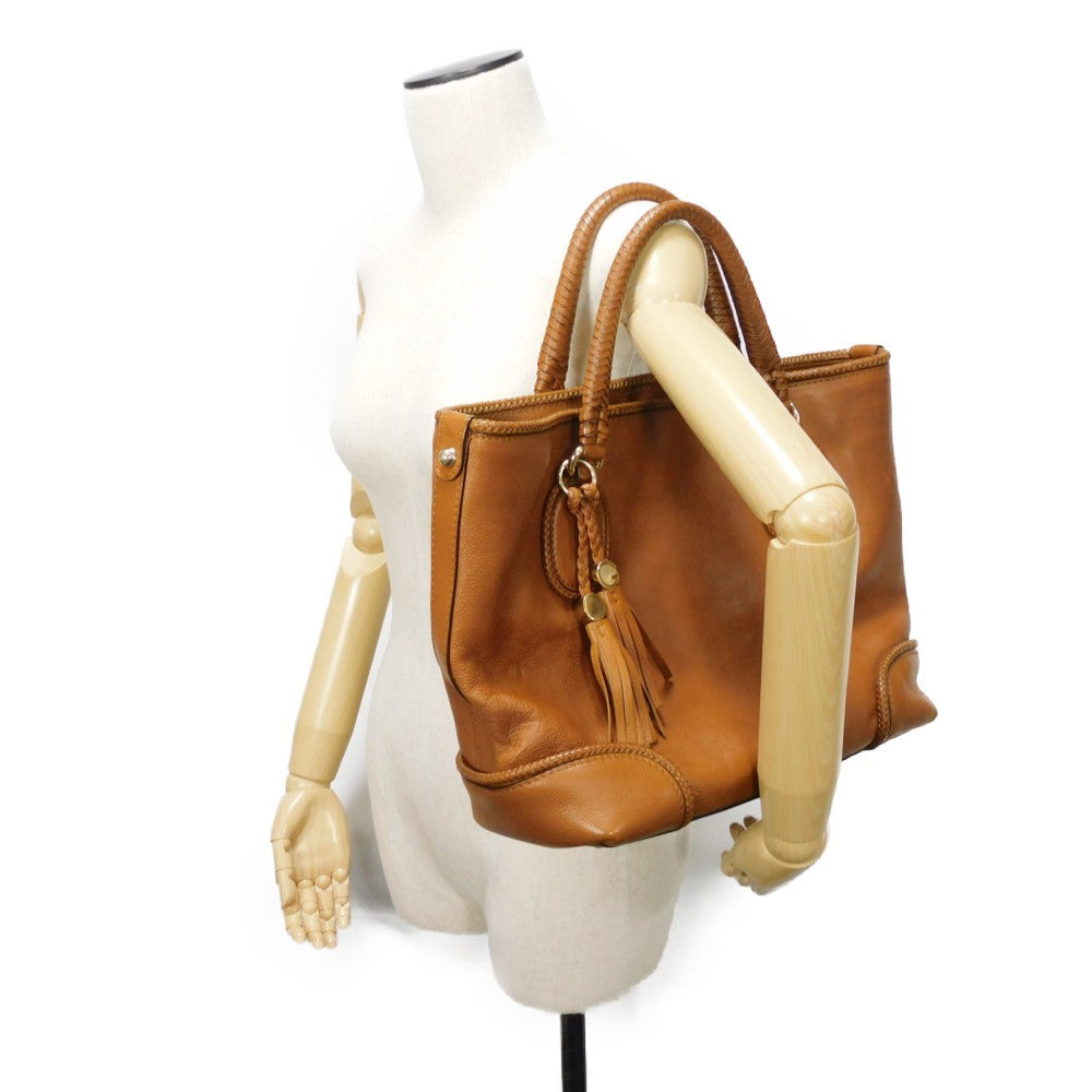 GUCCI Tote Bag 257023 Calf leather Brown G logo tassel charm Marrakech Tote