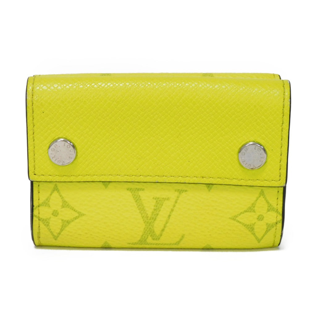 LOUIS VUITTON Tri-fold wallet M67629 Taiga leather x monogram canvas x smooth leather Jonne LV Logo Flower Yellow Taiga Lama Monogram Discovery compact wallet mens Used Authentic