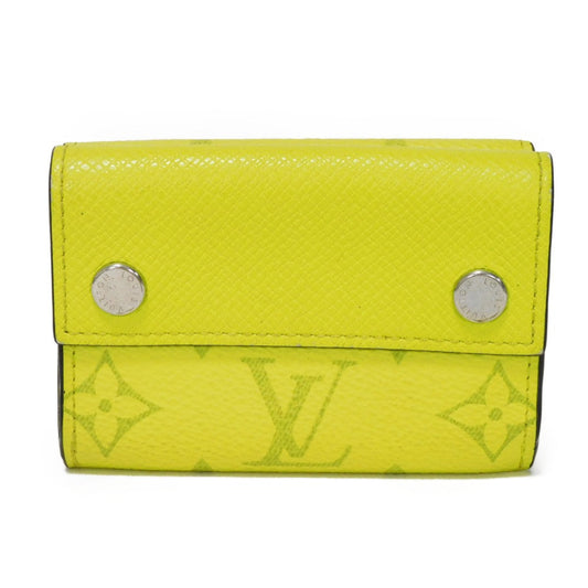 LOUIS VUITTON Tri-fold wallet M67629 Taiga leather x monogram canvas x smooth leather Jonne LV Logo Flower Yellow Taiga Lama Monogram Discovery compact wallet mens Used Authentic