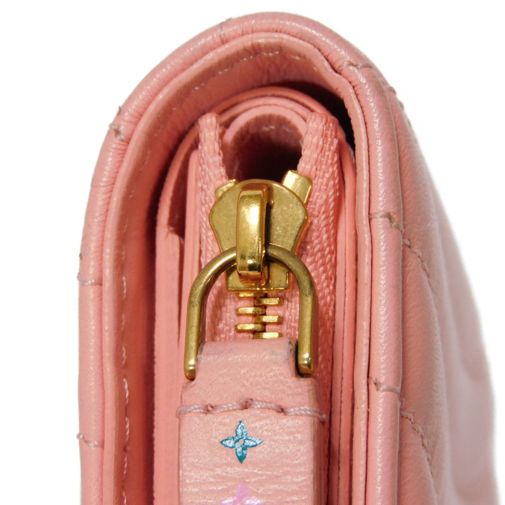 LOUIS VUITTON Bifold Wallet M63965 Smooth Calfskin Leather pink LV logo key padlock heart New Wave Love Rock Portefeuille Compact Zip Women Used Authentic