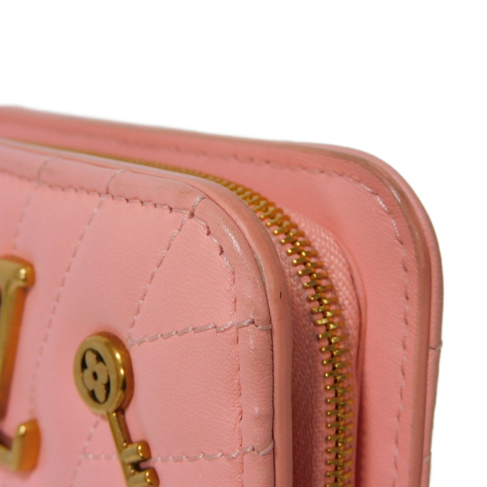 LOUIS VUITTON Bifold Wallet M63965 Smooth Calfskin Leather pink LV logo key padlock heart New Wave Love Rock Portefeuille Compact Zip Women Used Authentic