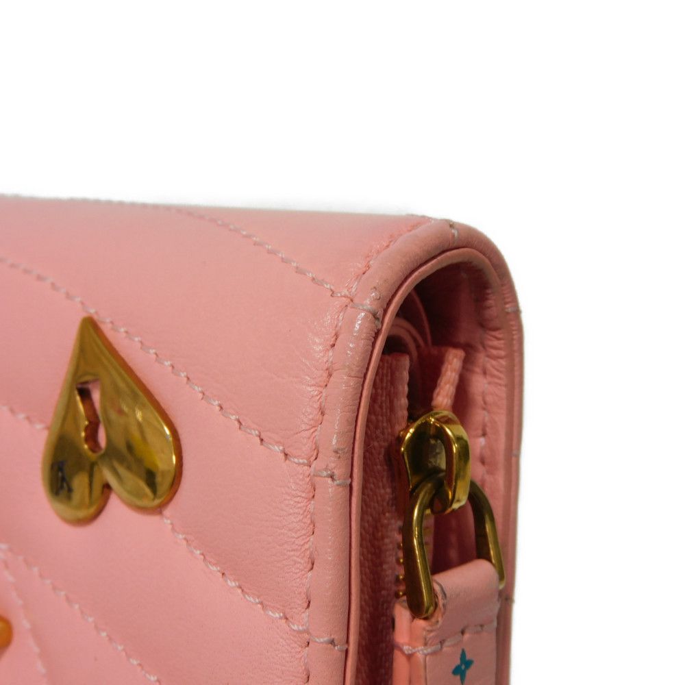LOUIS VUITTON Bifold Wallet M63965 Smooth Calfskin Leather pink LV logo key padlock heart New Wave Love Rock Portefeuille Compact Zip Women Used Authentic