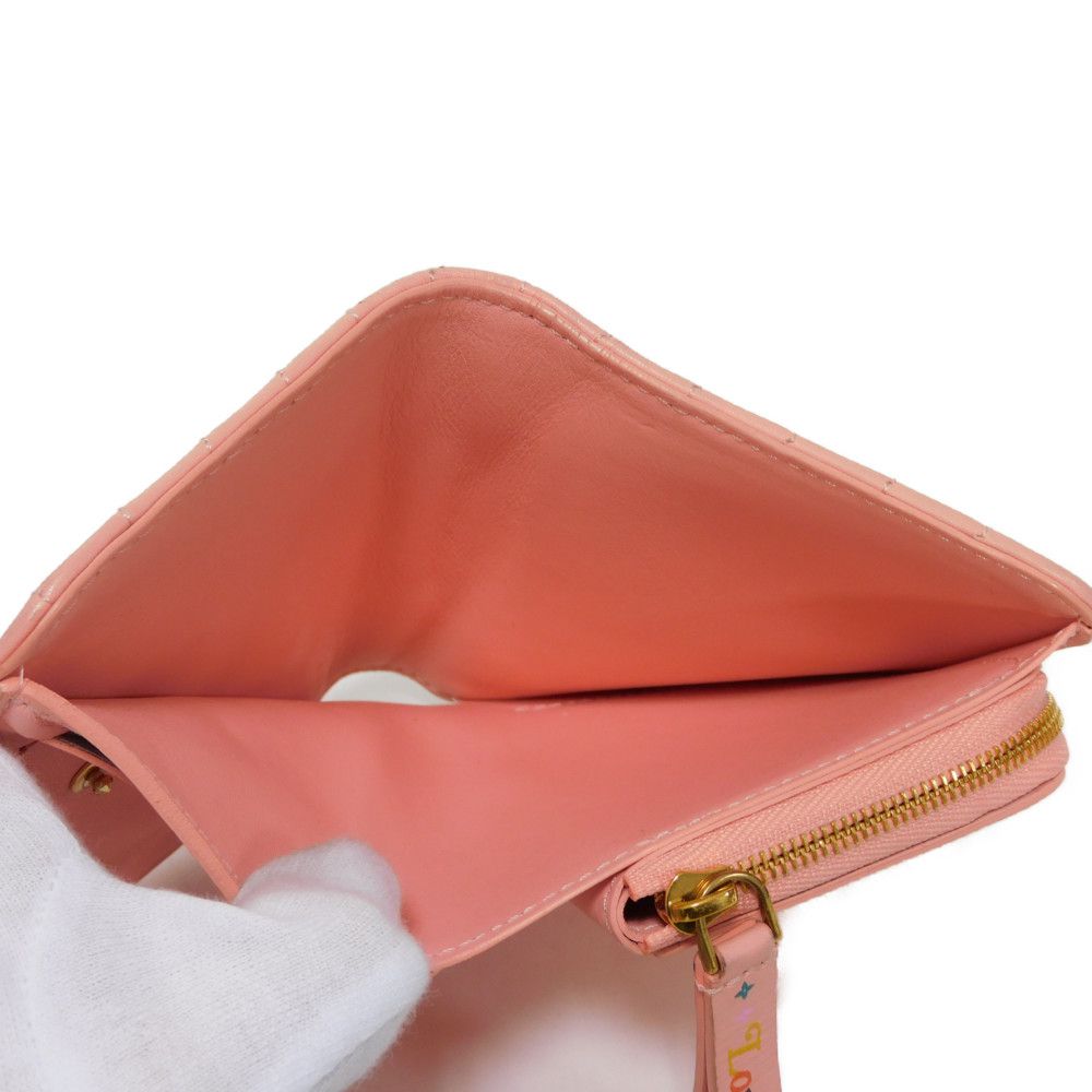 LOUIS VUITTON Bifold Wallet M63965 Smooth Calfskin Leather pink LV logo key padlock heart New Wave Love Rock Portefeuille Compact Zip Women Used Authentic