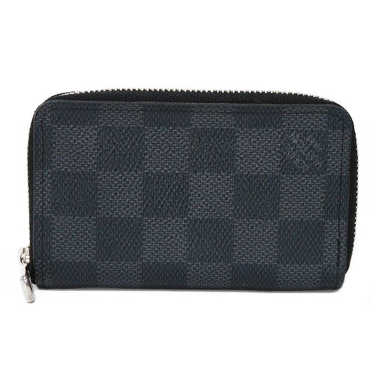 LOUIS VUITTON Coin case N63076 Damier Graffit canvas x grain leather Noir Black New Zip Around RFID Damier Graphite Zip around purse mens Used Authentic