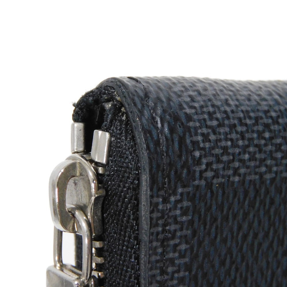 LOUIS VUITTON Coin case N63076 Damier Graffit canvas x grain leather Noir Black New Zip Around RFID Damier Graphite Zip around purse mens Used Authentic