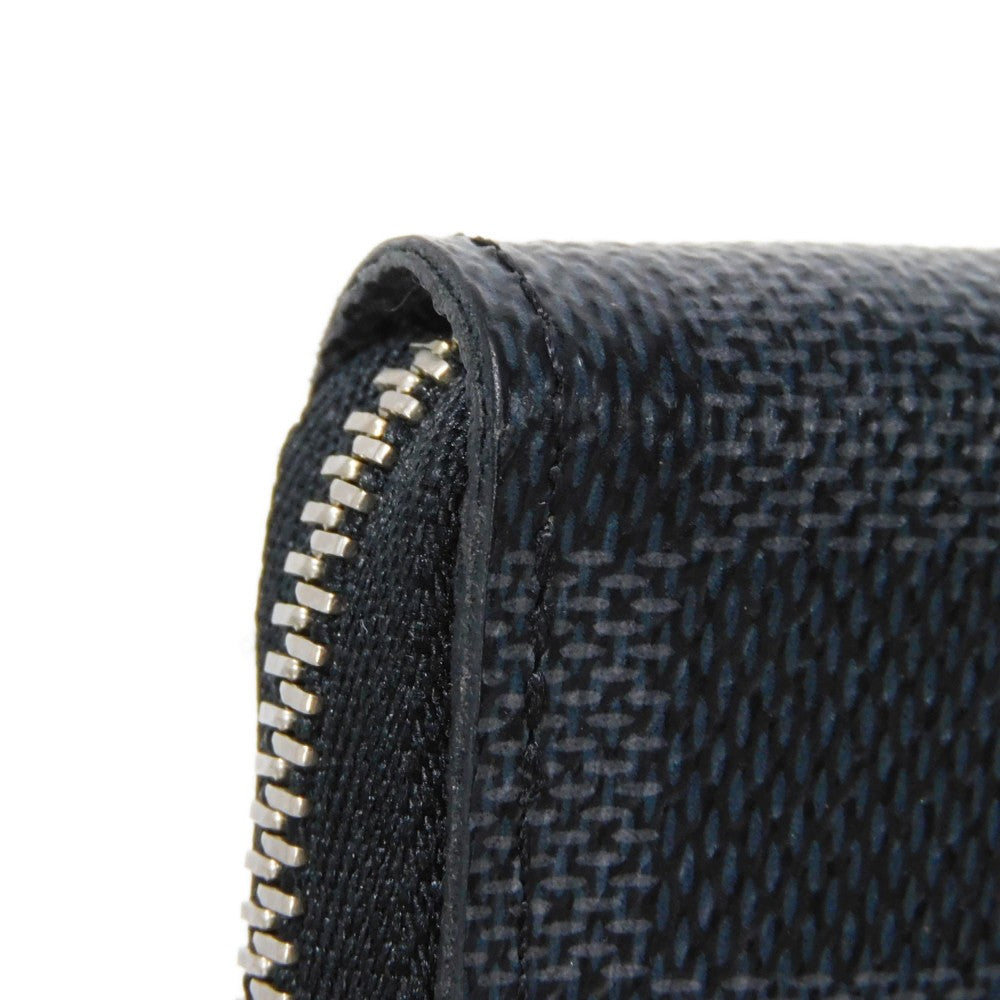 LOUIS VUITTON Coin case N63076 Damier Graffit canvas x grain leather Noir Black New Zip Around RFID Damier Graphite Zip around purse mens Used Authentic