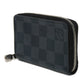 LOUIS VUITTON Coin case N63076 Damier Graffit canvas x grain leather Noir Black New Zip Around RFID Damier Graphite Zip around purse mens Used Authentic