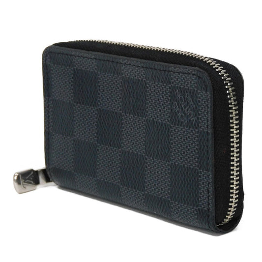 LOUIS VUITTON Coin case N63076 Damier Graffit canvas x grain leather Noir Black New Zip Around RFID Damier Graphite Zip around purse mens Used Authentic