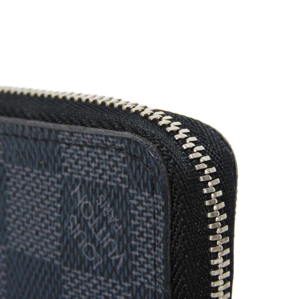 LOUIS VUITTON Coin case N63076 Damier Graffit canvas x grain leather Noir Black New Zip Around RFID Damier Graphite Zip around purse mens Used Authentic