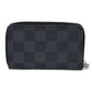 LOUIS VUITTON Coin case N63076 Damier Graffit canvas x grain leather Noir Black New Zip Around RFID Damier Graphite Zip around purse mens Used Authentic