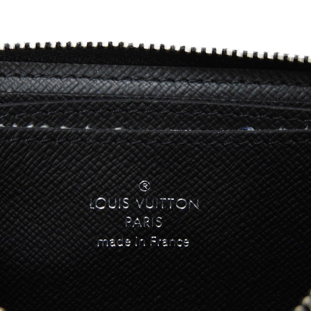 LOUIS VUITTON Coin case N63076 Damier Graffit canvas x grain leather Noir Black New Zip Around RFID Damier Graphite Zip around purse mens Used Authentic
