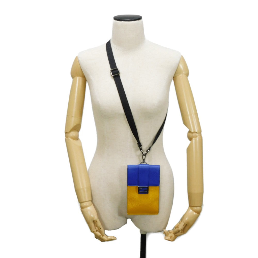 FENDI Shoulder Bag 7AS120 E1C  F1H8N Calf leather (embossed) Blue x Yellow x Red Tricolor Pochette Unused FF logo F is forever phone holder unisex(Unisex) Used Authentic