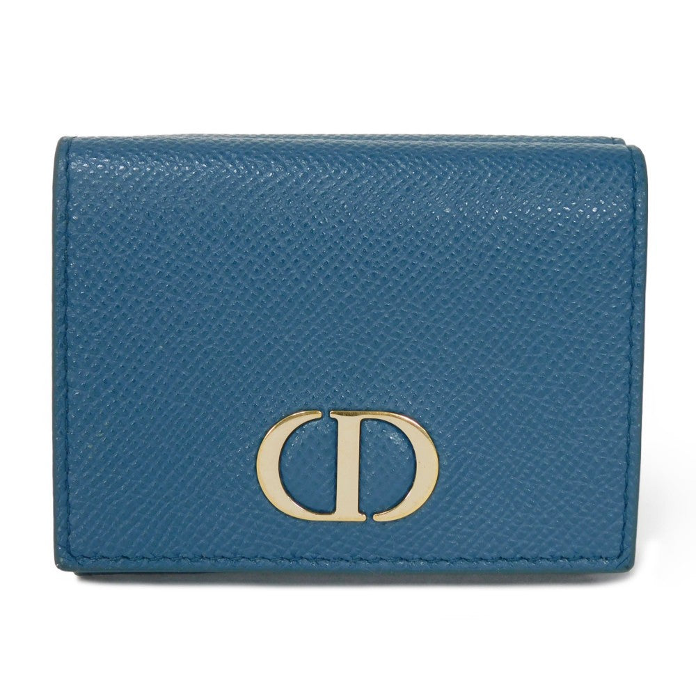 Dior Tri-fold wallet S2084OBAE_M01Z Grained calfskin (embossed) Steel blue Grained Calfskin CD logo 30 Montaigne Compact Wallet unisex(Unisex) Used Authentic