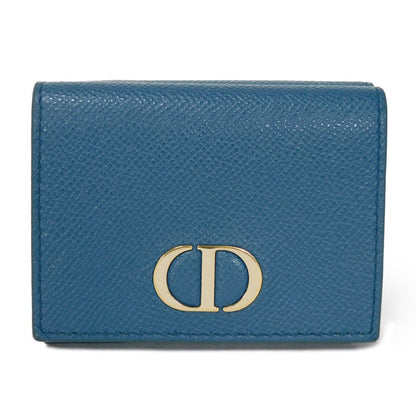 Dior Tri-fold wallet S2084OBAE_M01Z Grained calfskin (embossed) Steel blue Grained Calfskin CD logo 30 Montaigne Compact Wallet unisex(Unisex) Used Authentic