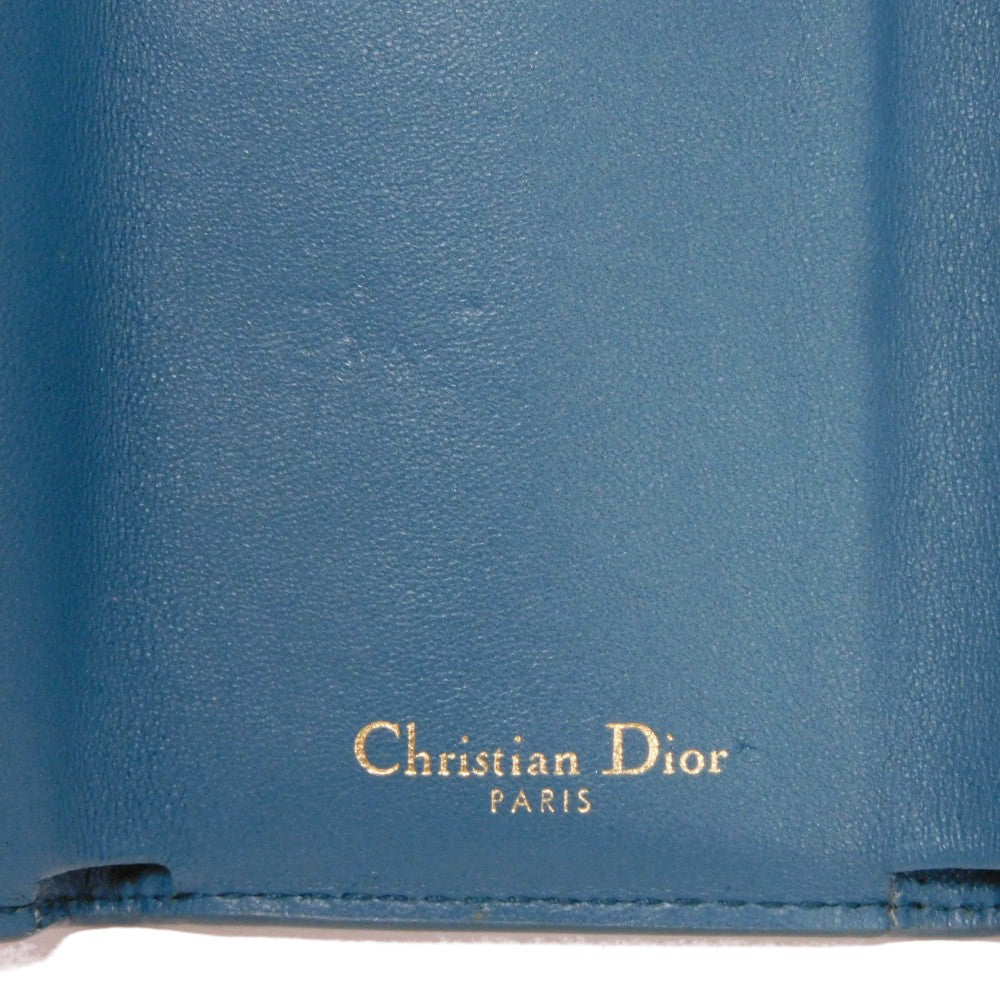 Dior Tri-fold wallet S2084OBAE_M01Z Grained calfskin (embossed) Steel blue Grained Calfskin CD logo 30 Montaigne Compact Wallet unisex(Unisex) Used Authentic