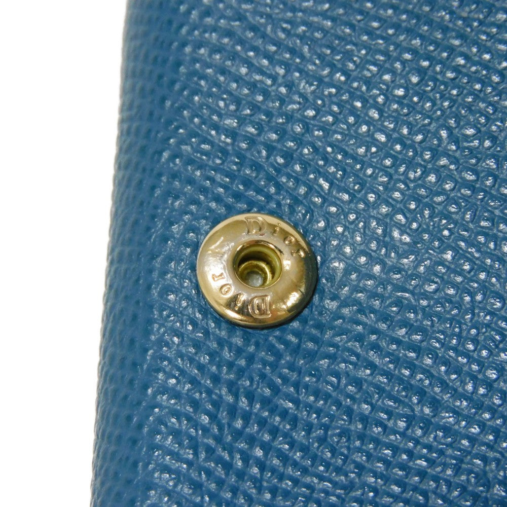 Dior Tri-fold wallet S2084OBAE_M01Z Grained calfskin (embossed) Steel blue Grained Calfskin CD logo 30 Montaigne Compact Wallet unisex(Unisex) Used Authentic