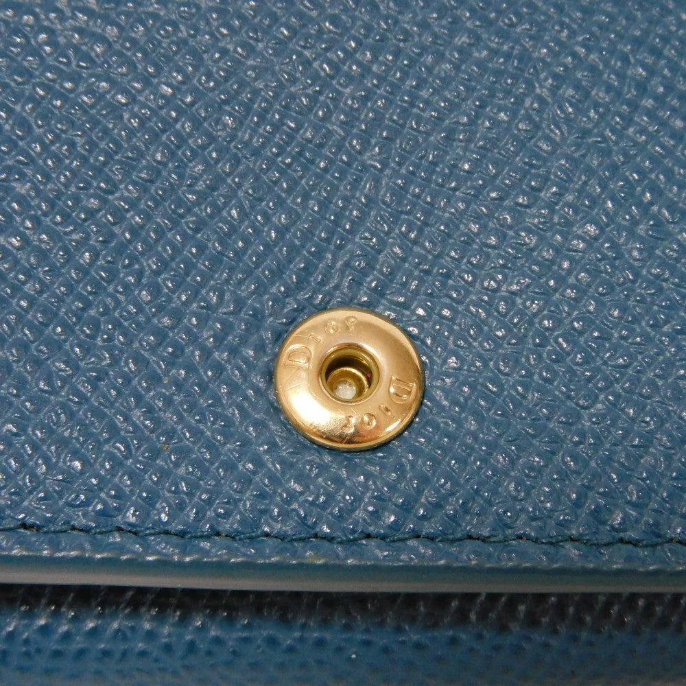 Dior Tri-fold wallet S2084OBAE_M01Z Grained calfskin (embossed) Steel blue Grained Calfskin CD logo 30 Montaigne Compact Wallet unisex(Unisex) Used Authentic