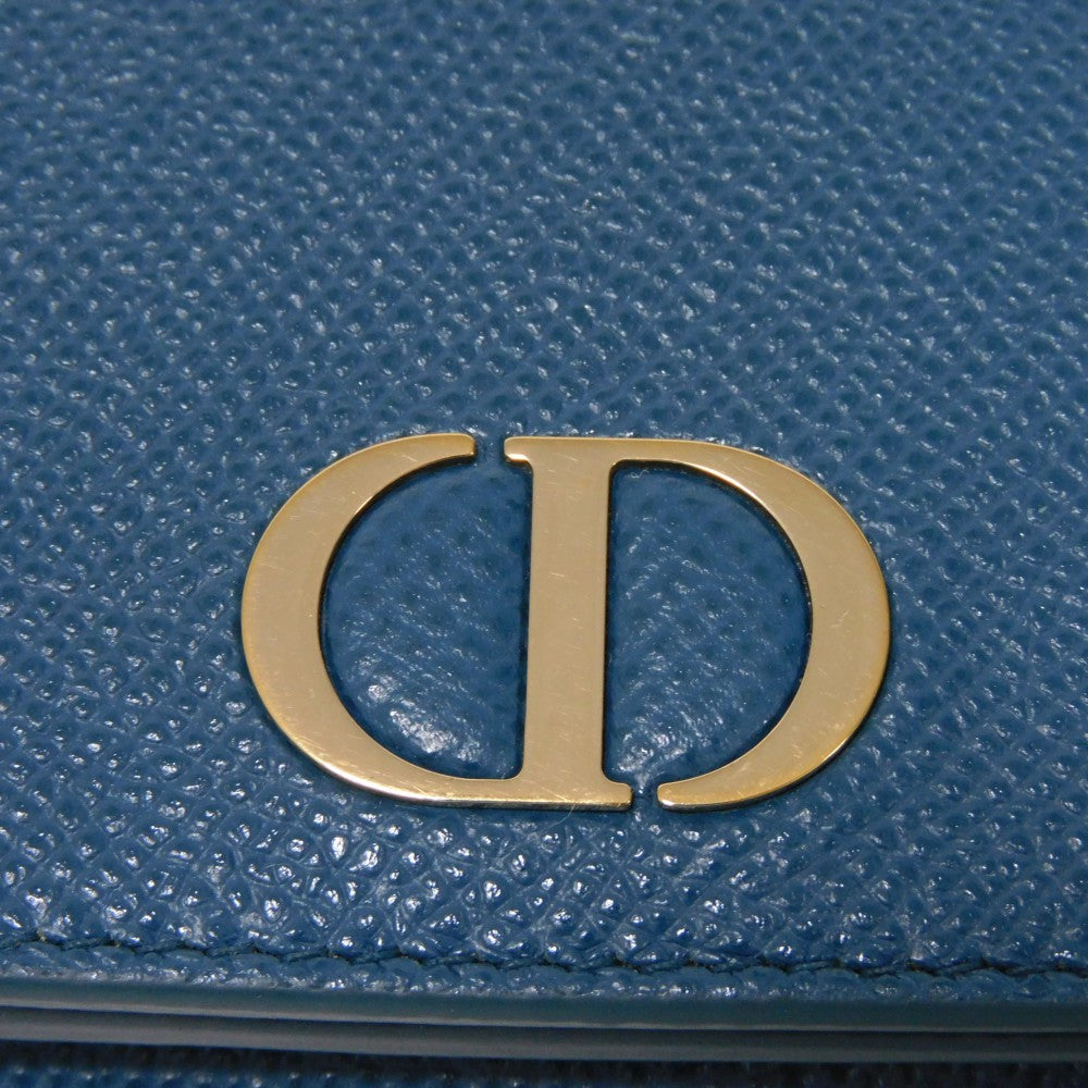 Dior Tri-fold wallet S2084OBAE_M01Z Grained calfskin (embossed) Steel blue Grained Calfskin CD logo 30 Montaigne Compact Wallet unisex(Unisex) Used Authentic