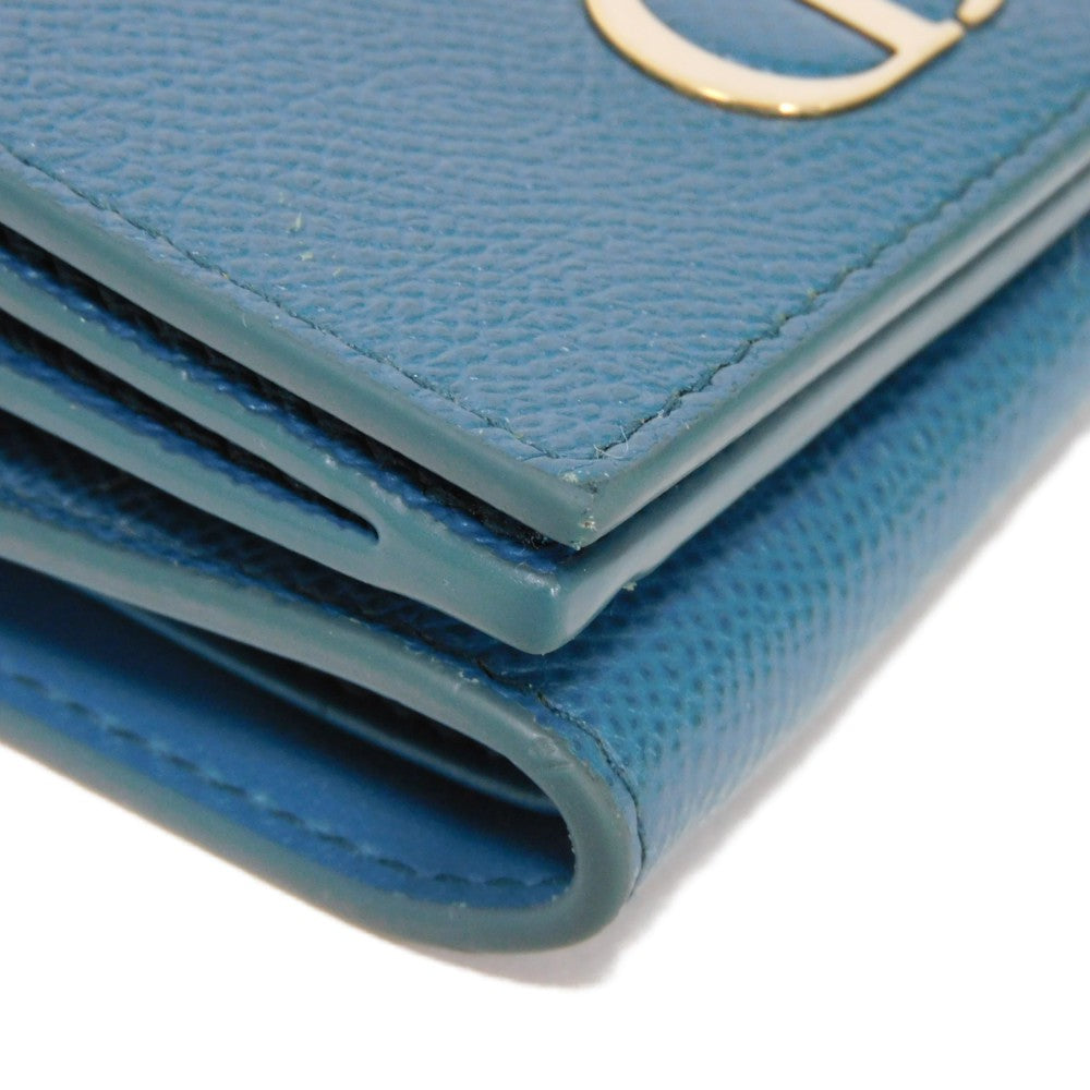 Dior Tri-fold wallet S2084OBAE_M01Z Grained calfskin (embossed) Steel blue Grained Calfskin CD logo 30 Montaigne Compact Wallet unisex(Unisex) Used Authentic