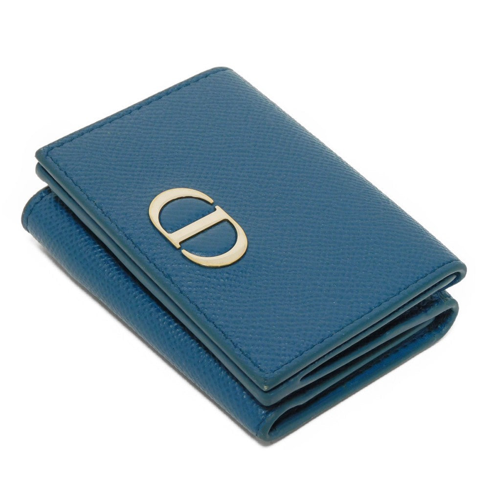 Dior Tri-fold wallet S2084OBAE_M01Z Grained calfskin (embossed) Steel blue Grained Calfskin CD logo 30 Montaigne Compact Wallet unisex(Unisex) Used Authentic
