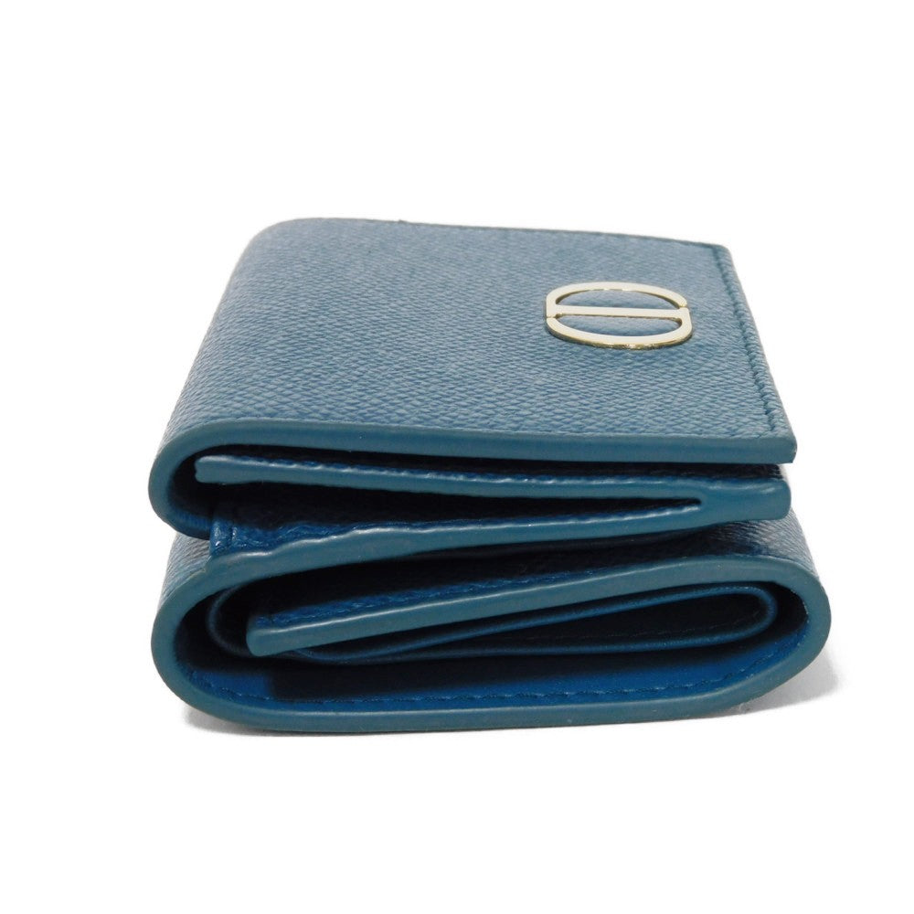 Dior Tri-fold wallet S2084OBAE_M01Z Grained calfskin (embossed) Steel blue Grained Calfskin CD logo 30 Montaigne Compact Wallet unisex(Unisex) Used Authentic
