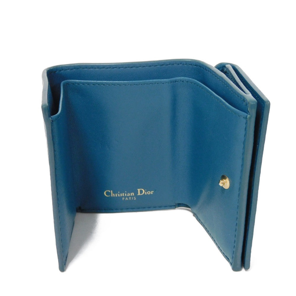 Dior Tri-fold wallet S2084OBAE_M01Z Grained calfskin (embossed) Steel blue Grained Calfskin CD logo 30 Montaigne Compact Wallet unisex(Unisex) Used Authentic