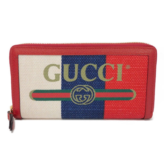 GUCCI Long Wallet Purse 524790 9SBCG 9093 Baia de la linen canvas x calf leather Tricolor Interlocking G Web Good condition logo Baiadera Zip Around Wallet unisex(Unisex) Used Authentic
