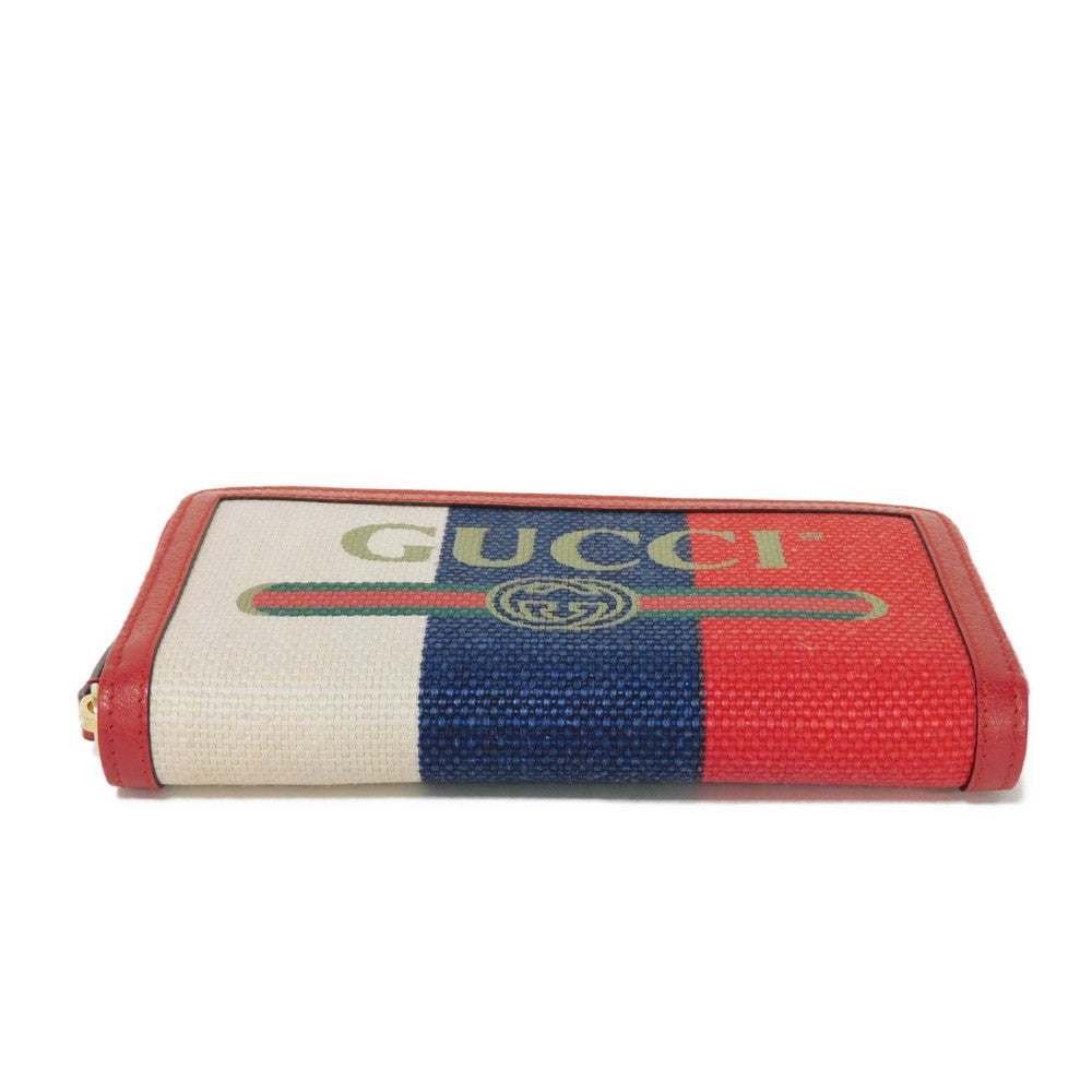 GUCCI Long Wallet Purse 524790 9SBCG 9093 Baia de la linen canvas x calf leather Tricolor Interlocking G Web Good condition logo Baiadera Zip Around Wallet unisex(Unisex) Used Authentic