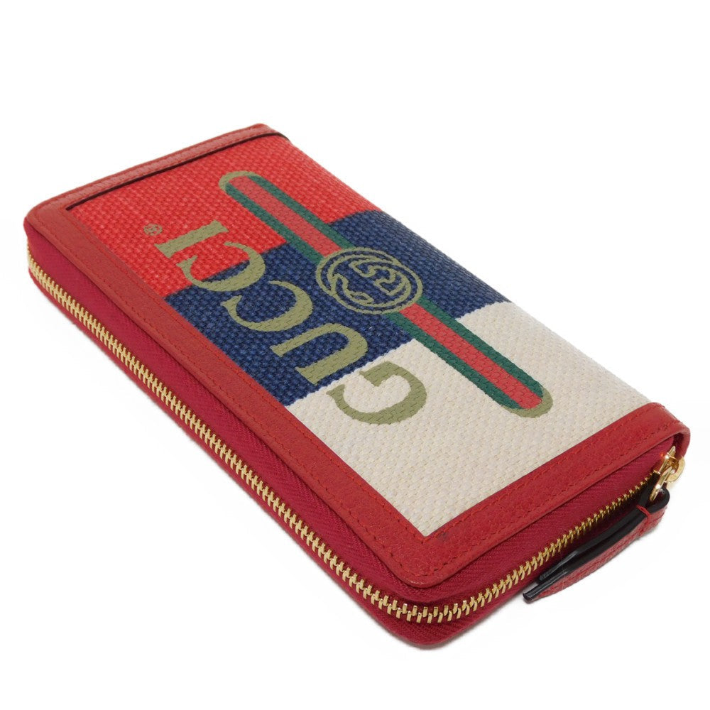 GUCCI Long Wallet Purse 524790 9SBCG 9093 Baia de la linen canvas x calf leather Tricolor Interlocking G Web Good condition logo Baiadera Zip Around Wallet unisex(Unisex) Used Authentic