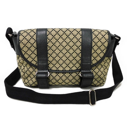 GUCCI Shoulder Bag 374429 Diamante canvas x calf leather (embossed) beige Calfskin Black Crossbody Logo embossing Diamante Mesher Bag unisex(Unisex) Used Authentic