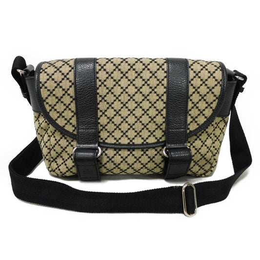 GUCCI Shoulder Bag 374429 Diamante canvas x calf leather (embossed) beige Calfskin Black Crossbody Logo embossing Diamante Mesher Bag unisex(Unisex) Used Authentic