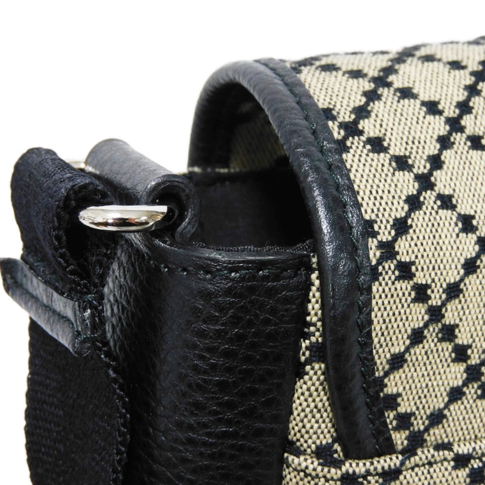 GUCCI Shoulder Bag 374429 Diamante canvas x calf leather (embossed) beige Calfskin Black Crossbody Logo embossing Diamante Mesher Bag unisex(Unisex) Used Authentic