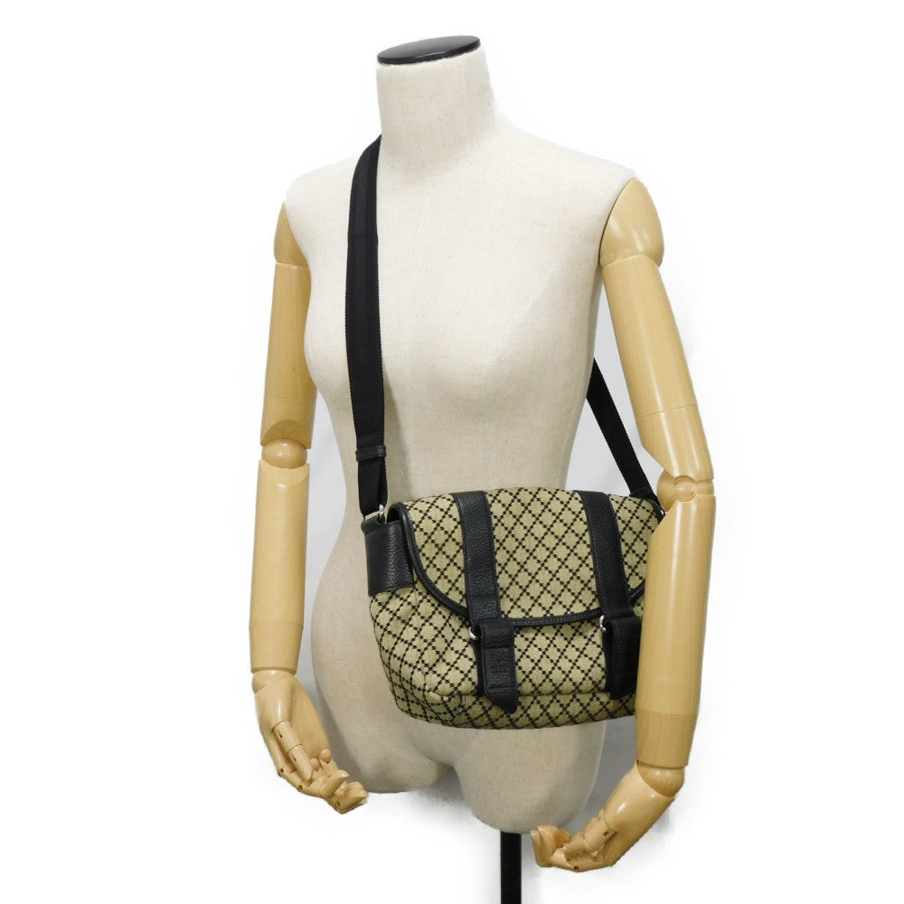 GUCCI Shoulder Bag 374429 Diamante canvas x calf leather (embossed) beige Calfskin Black Crossbody Logo embossing Diamante Mesher Bag unisex(Unisex) Used Authentic