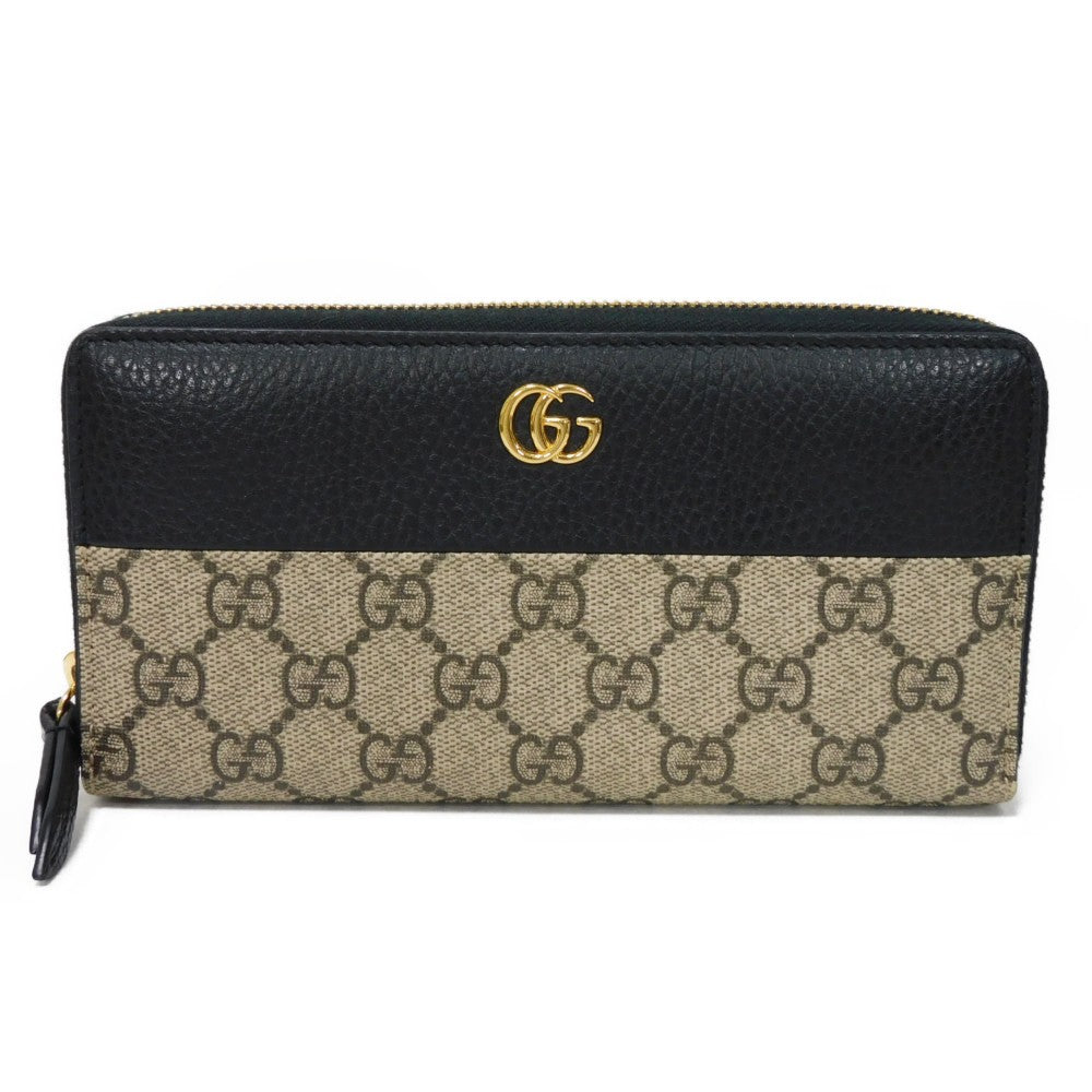 GUCCI Long Wallet Purse 456117 17WAG 1283 GG Supreme canvas (polyurethane finish) x calf leather beige Current Black Zip Around GG Marmont Double G Bicolor Zip Around Wallet Women(Unisex) Used Authentic
